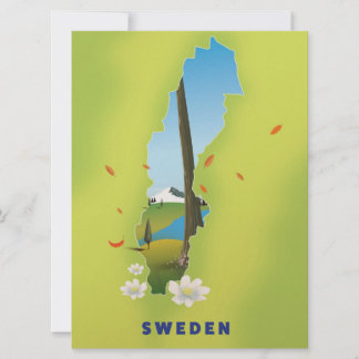 Invitación Póster de viaje ilustrado del mapa de Suecia.