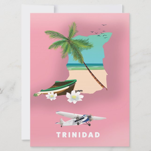 Invitación Póster de viaje ilustrado del mapa de Trinidad. (Anverso)