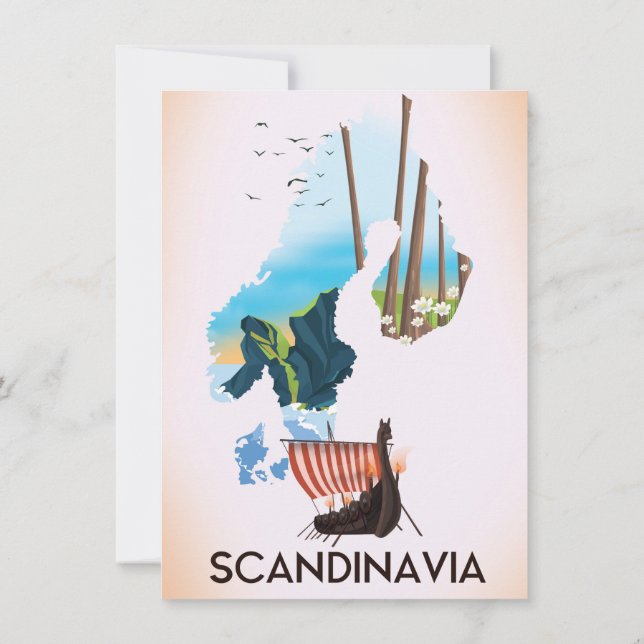 Invitación Póster de viaje vikingo del mapa de Escandinavia (Reverso)