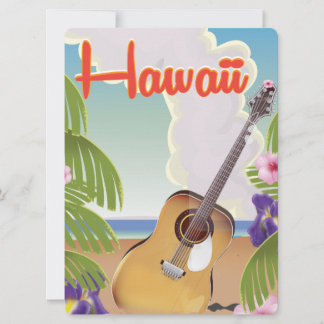 Invitación Poster de viajes con guitarra acústica hawaiana.