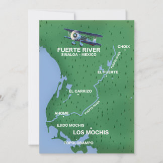 Invitación Póster del mapa de viaje del río Fuerte Sinaloa, M