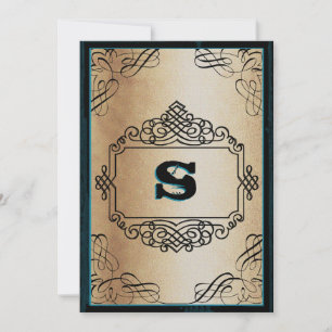 Invitación Póster Estilo Oro Metálico Negro Vintage Boda