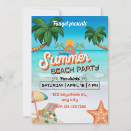 Invitación Poster Fiesta de verano de color azul y marrón
