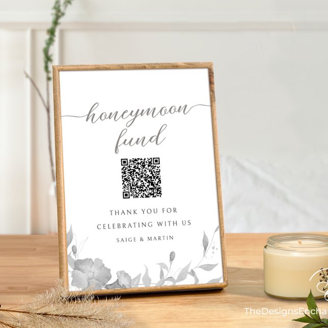 Invitación Poster floral mínimo de Rótulo del fondo de luna d (Modern Simple Wedding Honeymoon Fund Sign Minimalist Boho Floral Wedding Poster TheDesignsEnchanted)