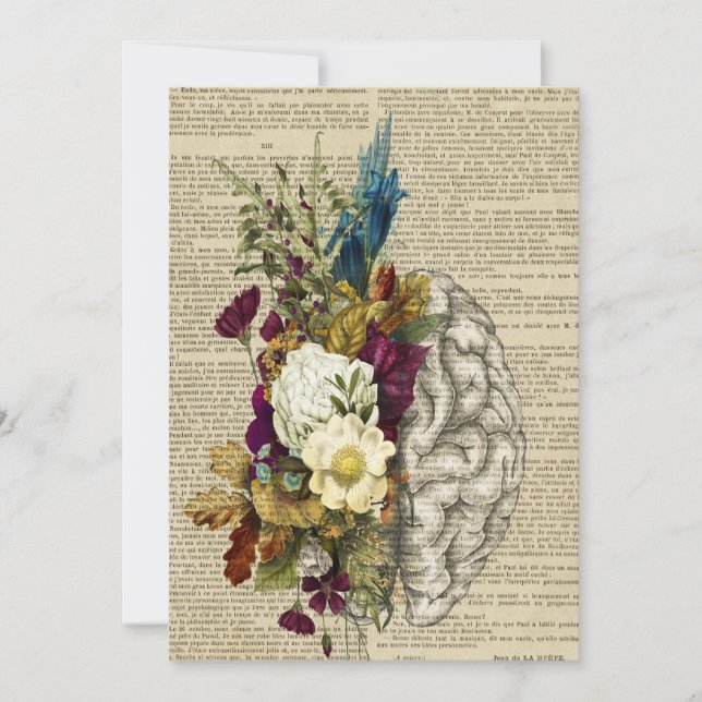 Invitación póster médico floral de anatomía del cerebro (Anverso)