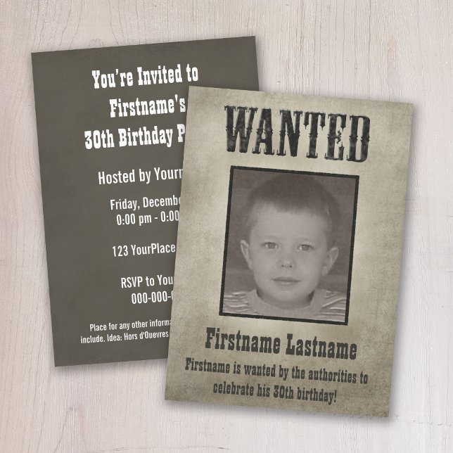Invitación Poster QUERIDO Funny Cumpleaños (A wild west theme birthday party invitation with a wanted poster for the invitation.)