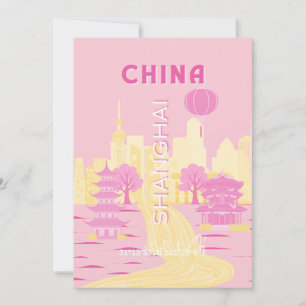 Invitación Póster Rosa de Viajes a Shanghai China