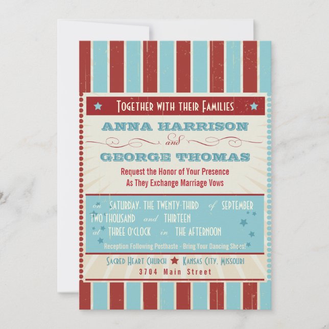 Invitación Poster Rústico: Boda personalizada roja, blanca y  (Anverso)