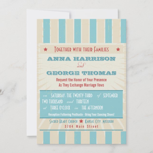 Invitación Poster Rústico: Boda personalizada roja, blanca y  (Anverso)