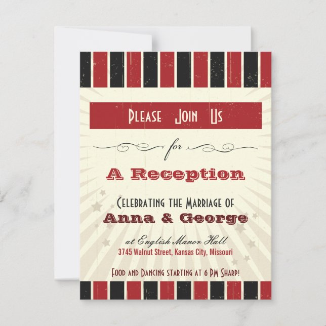 Invitación Póster Rústico: Recepción Únicamente Rojo y Negro (Anverso)