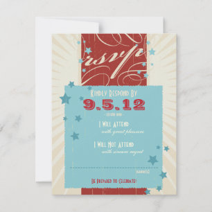 Invitación Póster Rústico: RSVP de Boda Rojo, Blanco y Azul