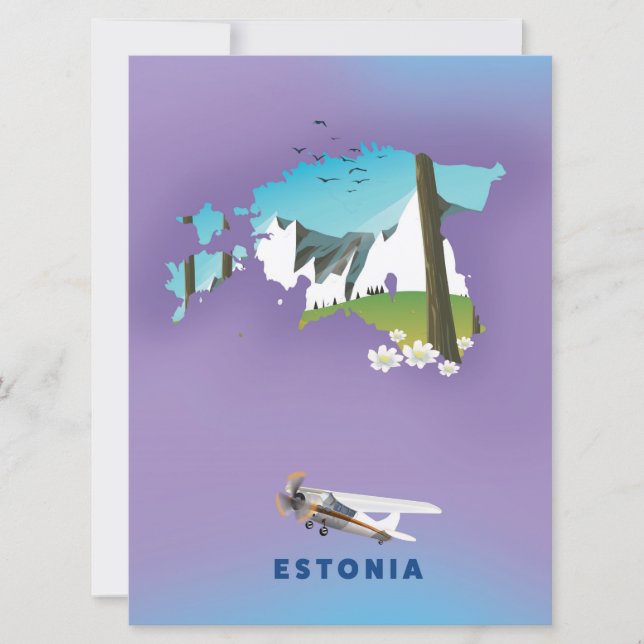 Invitación Poster turístico de mapa ilustrado de Estonia (Anverso)