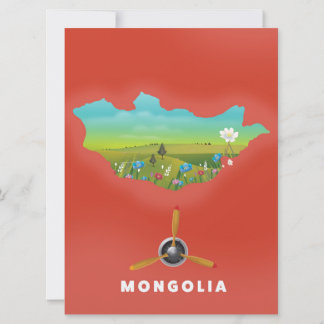 Invitación Póster turístico de mapa ilustrado de Mongolia.