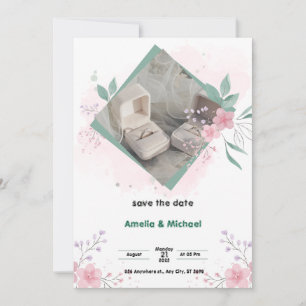 Invitación Póster verde y rosa simple para guardar la fecha d