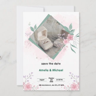 Invitación Póster verde y rosa simple para guardar la fecha d