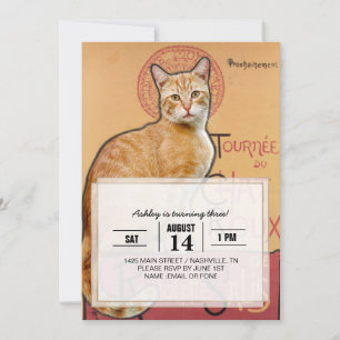 Invitación Póster Vintage Francés de Gato Naranja Estilo