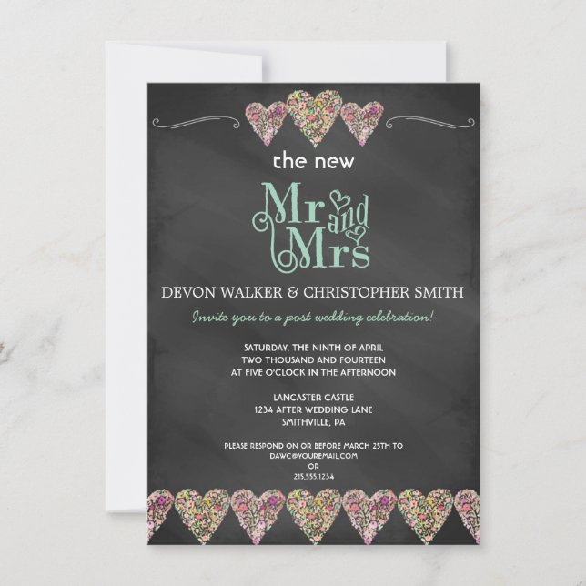 Invitación posterior a la boda de Floral Hearts Ch (Anverso)