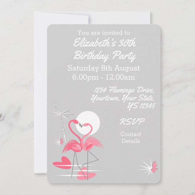 Invitación posterior de Flamingo Love Multi (Anverso)