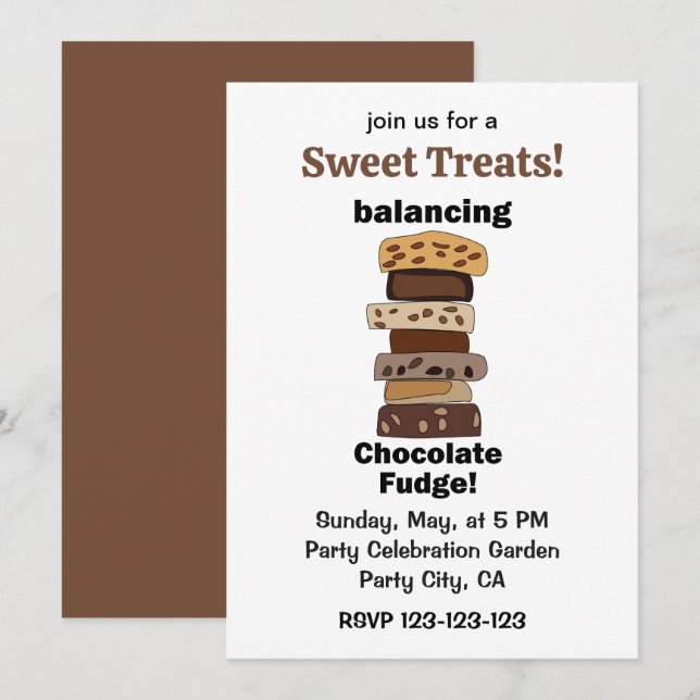 Invitación Postre de chocolate Fudge Divertidos dulces (Anverso / Reverso)