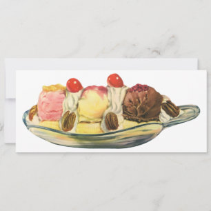Invitación Postres de comida antiguos, cerezas de banana spli