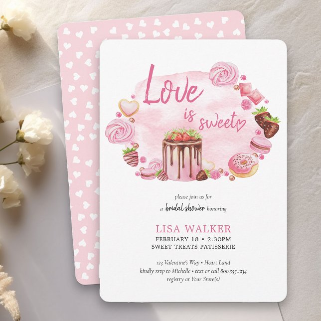 Invitación Postres rosados de donut Valentine Bridal Shower (Love is Sweet Bridal Brunch Invitation - order printed or as printable instant download)