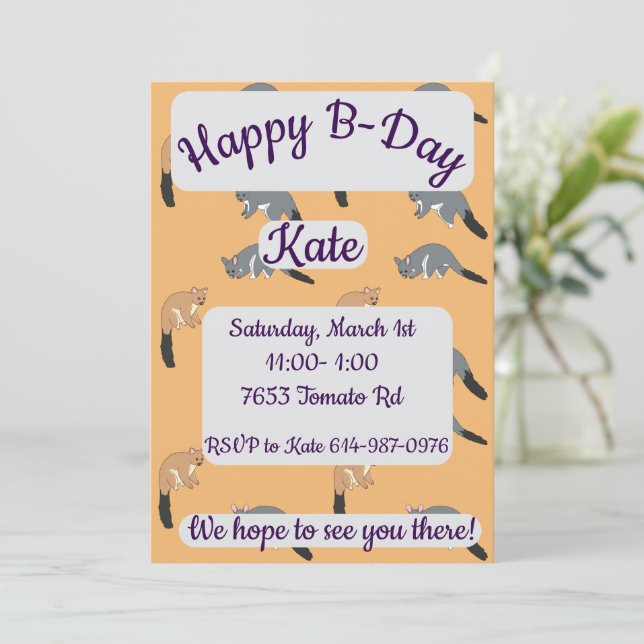 Invitación Pósums de Cola Espesa Feliz Cumpleaños (Anverso de pie)