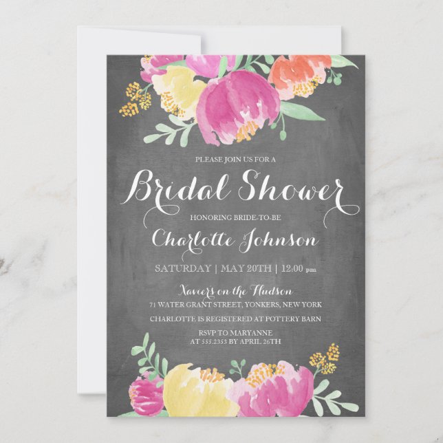 Invitación Posy Garden Chalkboard | Bridal Shower (Anverso)