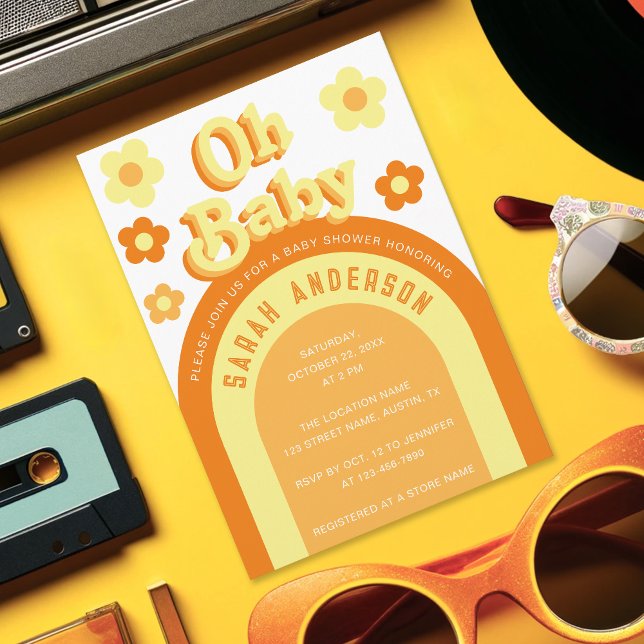 Invitación Potencia de flor retro Baby Shower Groovy 70 (Subido por el creador)