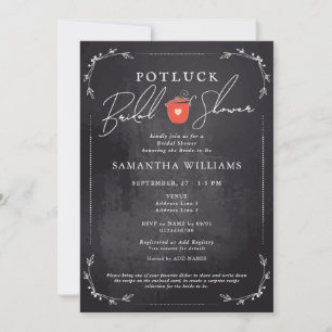 Invitación Potluck Black Bridal Shower