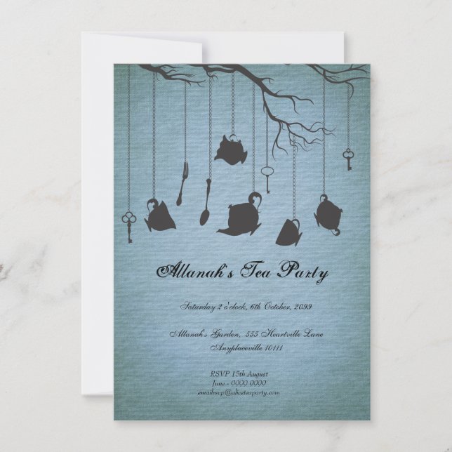 Invitación Pots Cups & Keys Fiesta del té de cumpleaños no po (Anverso)