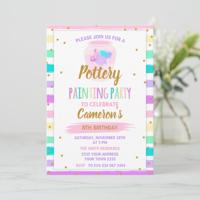Invitación Pottery painting paint birthday party (Anverso de pie)