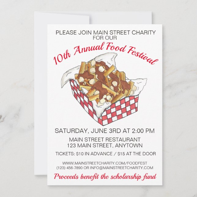 Invitación Poutine Quebec Canadá: Fiesta del Festival Canadie (Anverso)