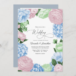 Invitación Powder Blue, Blush Pink/Light Sage Floral Wedding