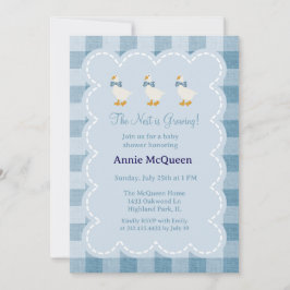 Invitación Powder Blue Gingham Goose Baby Shower Invitation