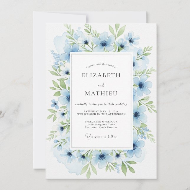 Invitación Powder Blue Serene Botanical Wedding (Anverso)