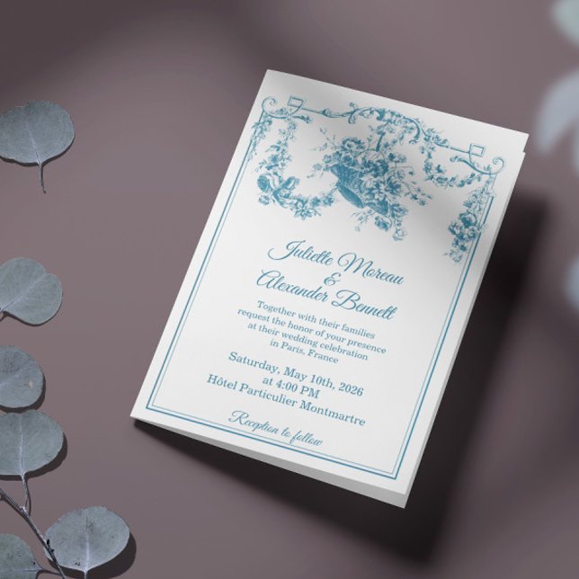 Invitación Powder Blue Toile de Jouy Paris Wedding Invitation (Subido por el creador)