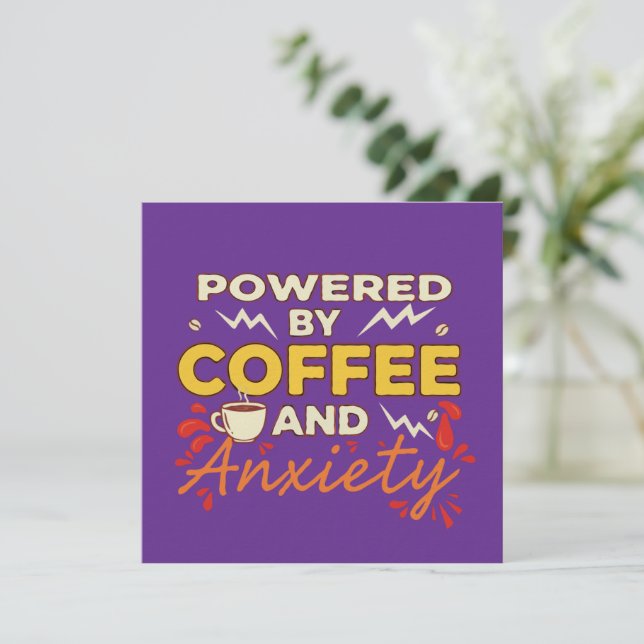 Invitación Powered by Coffee and Anxiety | Funny Retro Typogr (Anverso de pie)