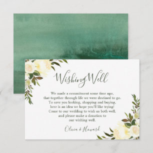 Invitación Pozo de Deseos Floral Acuarela Verde Boda Ca
