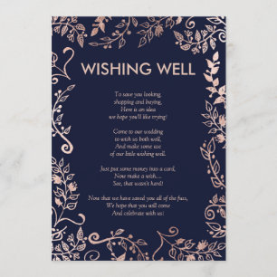 Invitación Pozo de los Deseos Floral Azul Marino Rosa Dorado