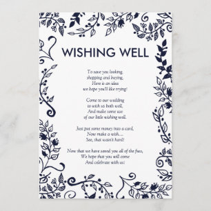 Invitación Pozo de los Deseos Floral Elegante de Azul Marino