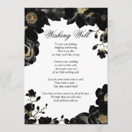 Invitación Pozo de los Deseos Floral Negro con Acento Dorado