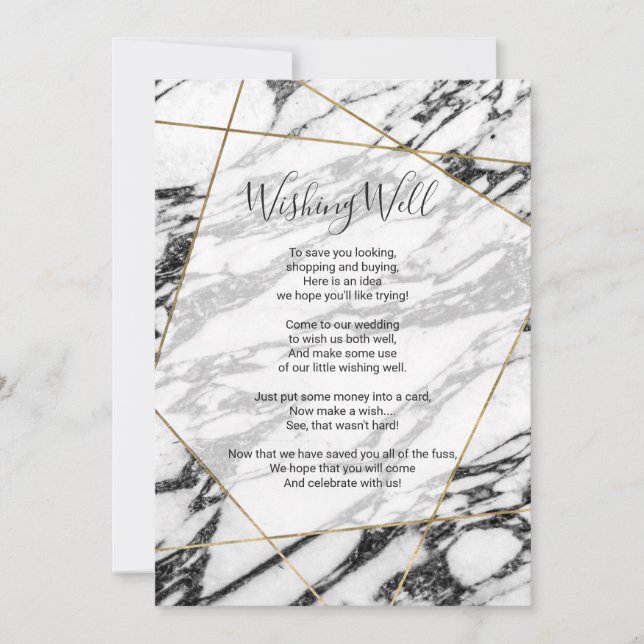 Invitación Pozo de los Deseos Geométrico de Mármol Dorado Mod (Anverso)