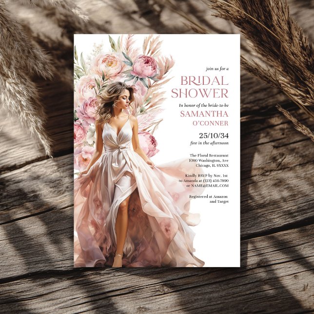 Invitación Ppeonías pampas pasto eucalipto (Boho dusty pink peonies pampas grass eucalyptus invitation)