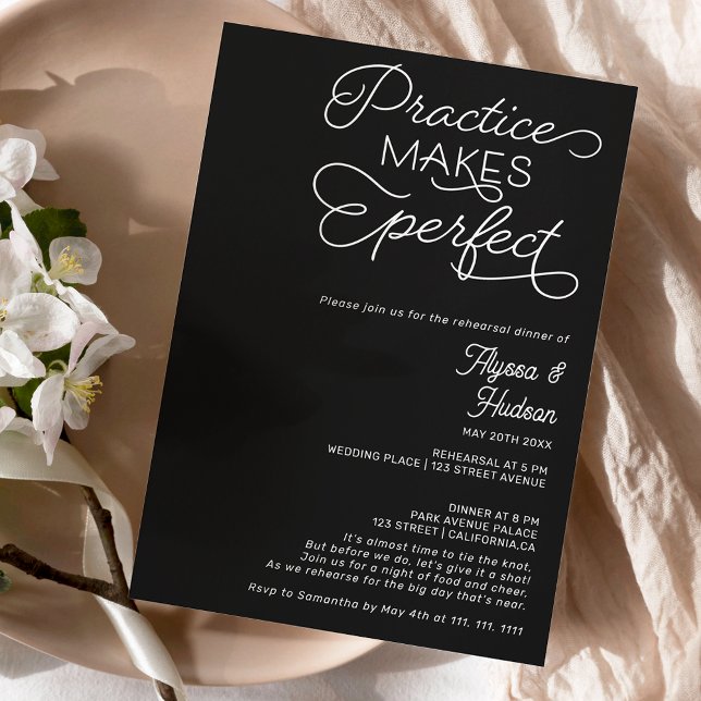 Invitación Practicar la cena perfecta de boda negro (Subido por el creador)