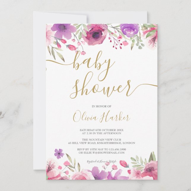 Invitación Pradera de flores para baby shower de niña (Anverso)