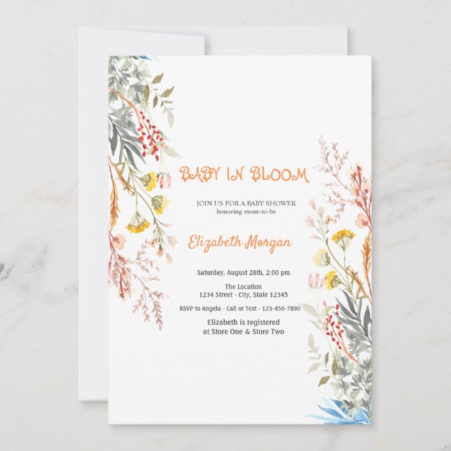 Invitación Pradera de flores silvestres Baby en flor Seco Bab (Anverso)