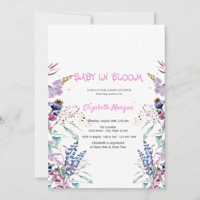Invitación Pradera de Flores Silvestres Bebé en Flor  Shower  (Anverso)