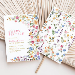 Invitación Pradera de flores silvestres en acuarela Sweet 16