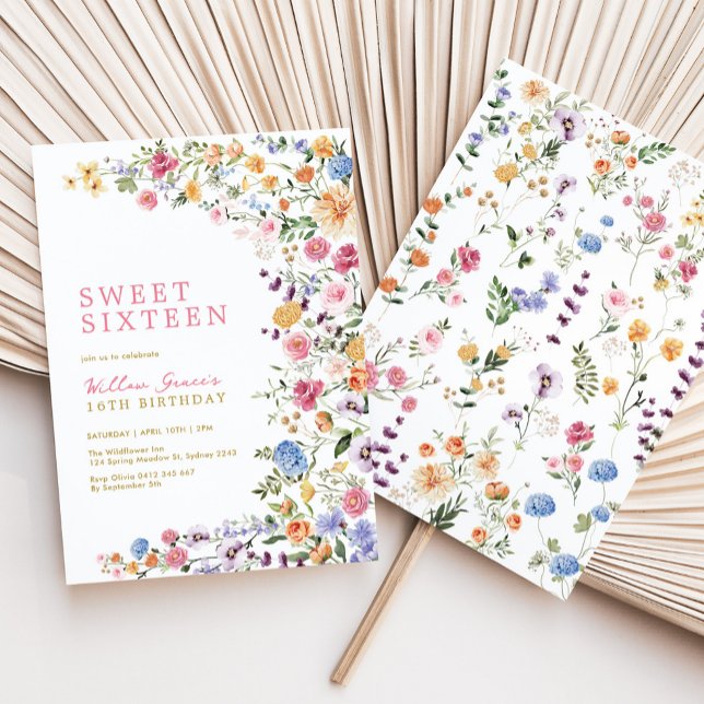 Invitación Pradera de flores silvestres en acuarela Sweet 16 (Subido por el creador)