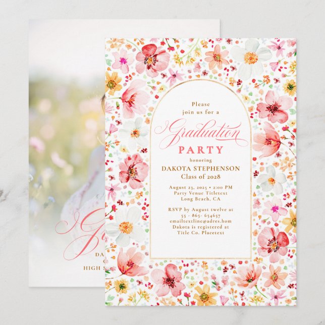 Invitación Pradera de flores silvestres floral elegante jardí (Anverso / Reverso)